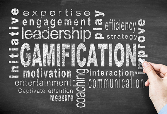 Chalkboard features words such as, "gamification, motivation, entertainment"