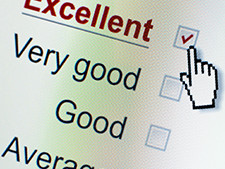 Options of average, good, very good, or excellent have checkboxes and excellent is checked on how to evaluate online teaching