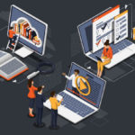 Three computers showing online teaching workload