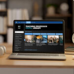 laptop displaying the Teaching Professor Digital Library homepage