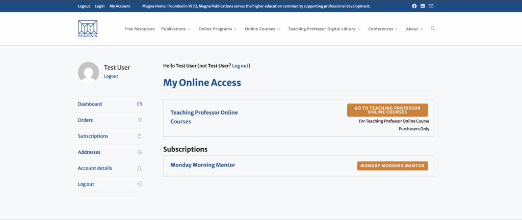 screenshot of an account page