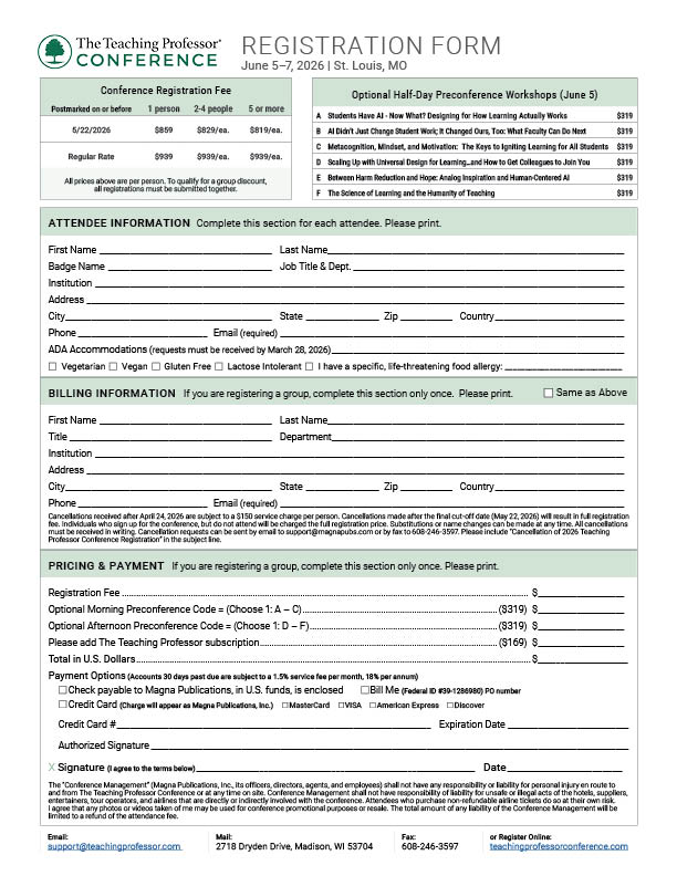 Teaching Professor Conference registration form