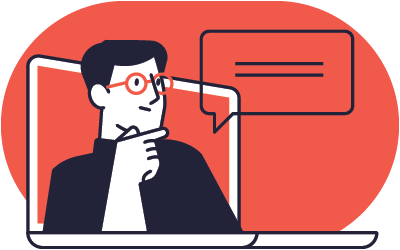 illustration of a professor speaking from within a laptop