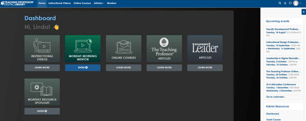 Teaching Professor Digital Library Dashboard Image
